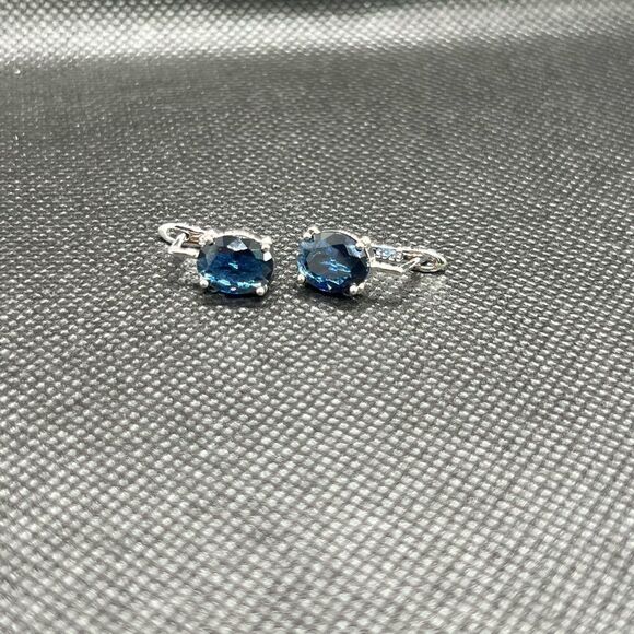 Anthro Sterling Silver 925 Oval Blue Zircon Earrings** - Picture 5 of 6